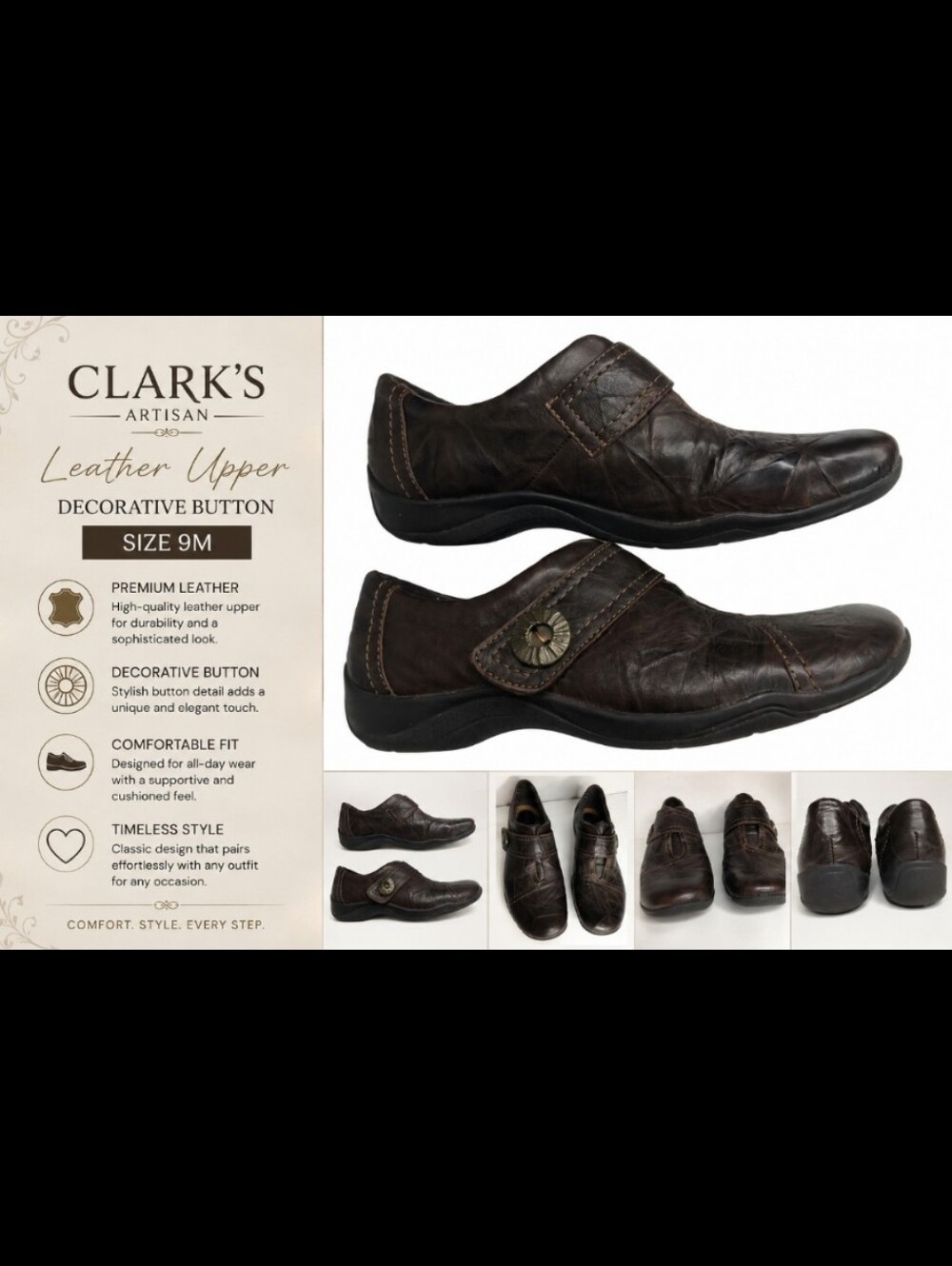 Clark’s Artisian leather upper decorative button 9M